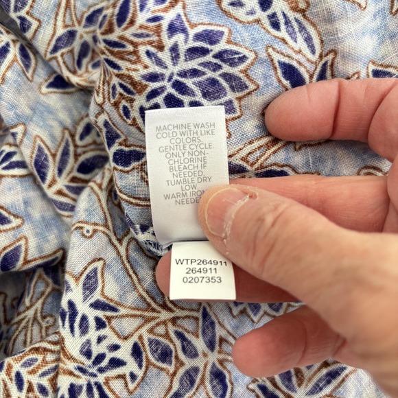 J. Jill Love Linen Tunic Top Womens Size 2X Blue Floral Boho Peasant Blouse - Picture 7 of 9
